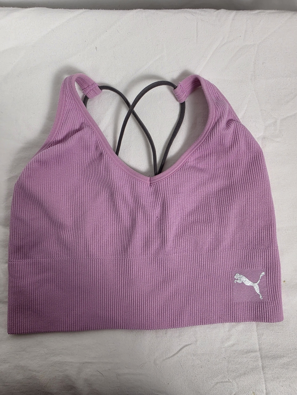 Puma Pink Ribbed Seamless Strappy Cross Back Sports Bra Small